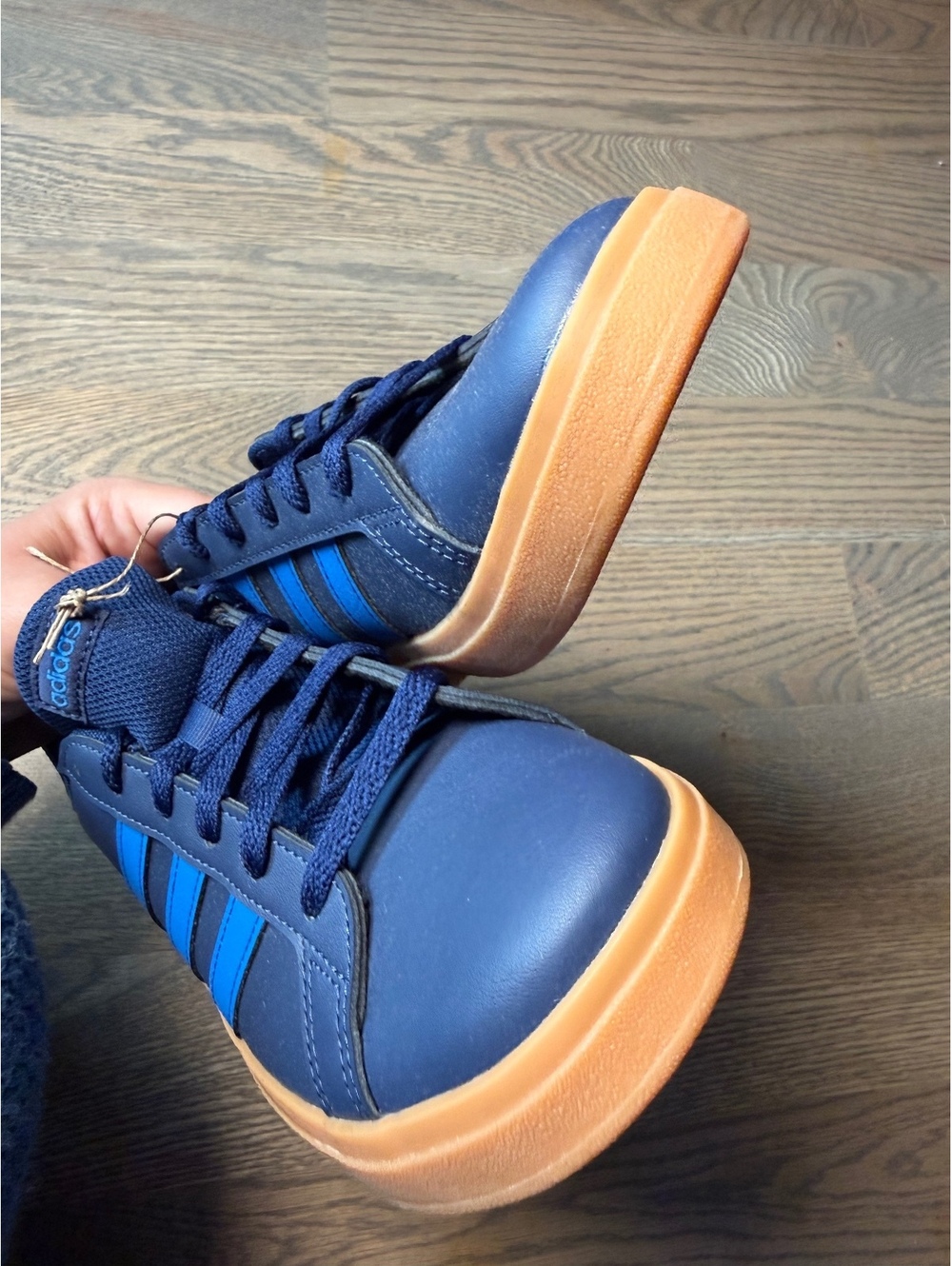 NWT Adidas Navy Blue and Blue Striped Sneakers with Gum Sole, Size 5.5 - Picture 12 of 12